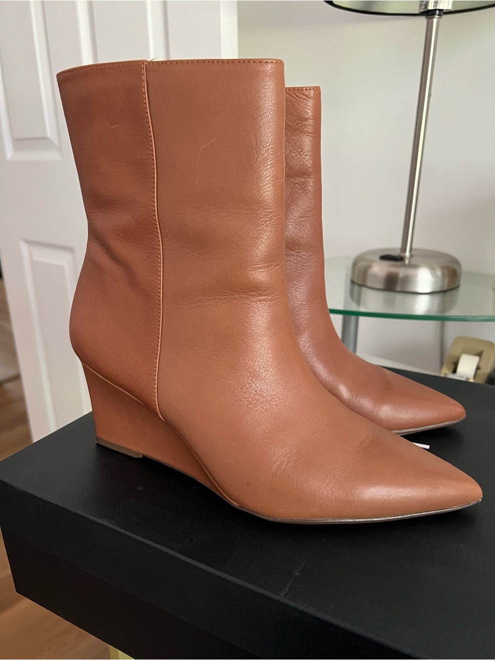 Women’s Cognac Leather Pointed Toe Wedge Ankle Boots by Naturalizer